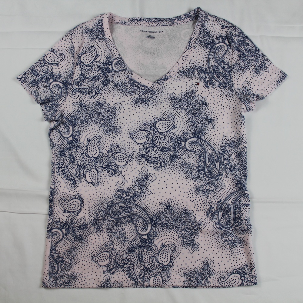 TOMMY HILFIGER Women V-Neck Shirt White LARGE